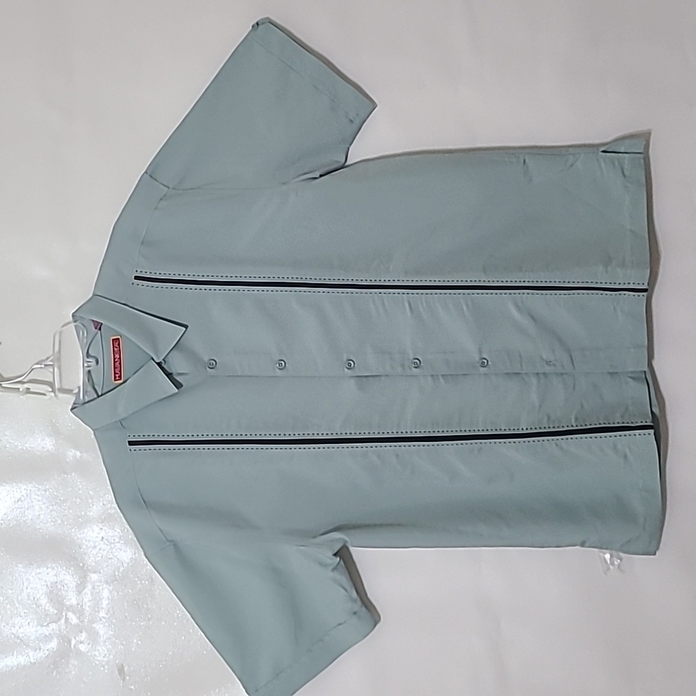 Havanera Men's Light Green Short Sleeve Button Up‎ Shirt - Size Large